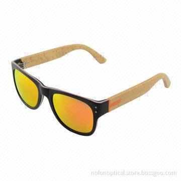 Acetate wayfarer sunglasses with wood temples